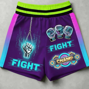Shorts de boxe personnalisés en polyester, tissu respirant, impression par sublimation, logo brodé, vêtements de sport, taille personnalisée - Product Image 1