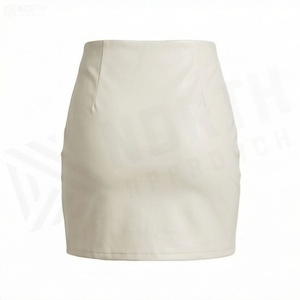 Jupe crayon mini en similicuir taille haute pour femme avec fente latérale, couleur unie, design minimaliste, à porter toute l'année - Product Image 2