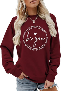 เสื้อสเวตเชิ้ตคอกลมสีม่วงสำหรับผู้หญิง พิมพ์ลายตัวอักษร Be You แขนยาวลำลอง เสื้อถักแบบสวม - Product Image 4