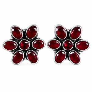 Trendy Antique Silver Brass Multi Stone Flower <b>Stud</b> <b>Earrings</b> Wholesale | Indian Ethnic Boho Manufacturer | Factory Direct Supply - Product Image 1