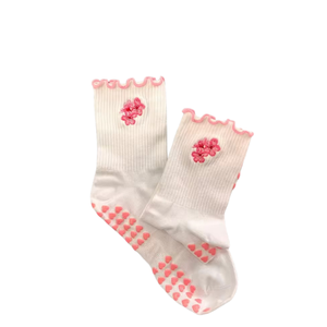 Wholesale Ruffle Custom Printed Cotton Non <b>Slip</b> Pair Woman Cute Pilates Yoga Socks - Product Image 2