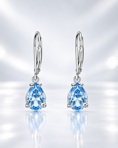 925 Sterling Silver Lab Grown Pear Cut Blue <b>Diamond</b> IGI Certified <b>Dangle</b> <b>Earrings</b> for Women Trendy Wedding Drop Style Jewelry - Product Image 3
