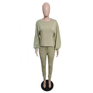 Conjunto de 2 Piezas de Top Holgado de Manga Larga con Cuello Redondo y Pantalones Casuales para Mujer de NADRUB, Otoño - Product Image 1