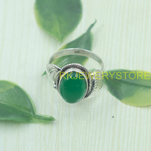 Natural Green Onyx Gemstone <b>Ring</b> 925 Sterling Silver Handmade Vintage Oval Cabochon Gemstone <b>Ring</b> Boho <b>Statement</b> Jewelry Gift - Product Image 5