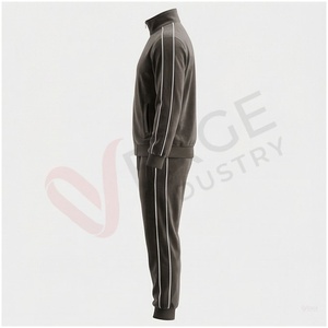 Ensemble de survêtement gris pour homme, manches longues, col montant, fermeture éclair sur le devant, couleur unie, respirant, décontracté, pour l'automne, coupe classique - Product Image 3