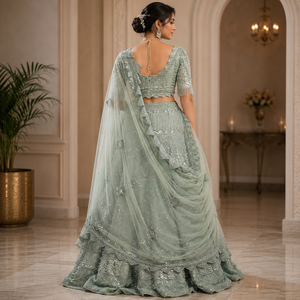 Luxury Silver Grey Embroidered Bridal Lehenga Choli with Dupatta Designer Wedding Dress Handcrafted <b>Sequins</b> Party Wear for Women - Product Image 3