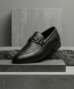 <b>Men's</b> Synthetic Leather Loafers | Round Toe <b>Slip</b>-<b>On</b> <b>Shoes</b> with Buckle Details, Breathable Rubber Outsole for All-Season Wear - Product Image 1