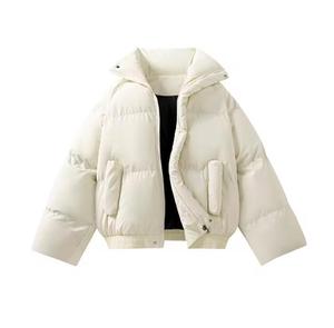 Chaqueta Acolchada Delgada con Cuello Alto, Unisex, Informal, para Invierno, Relleno de Poliéster, Resistente al Viento, Color Sólido, Largo Regular, Logotipo Frontal - Product Image 3