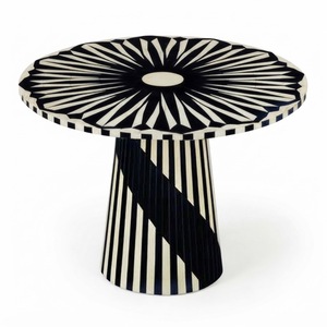 Table basse rectangulaire en os incrusté noir et blanc à motif floral, meuble d'appoint pour salon, fournisseur en gros - Product Image 5