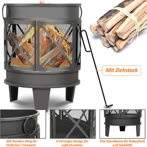 Bol de foyer contemporain en acier avec poignées en fer Meubles de patio de jardin extérieur BBQ Protection contre les étincelles de carburant au charbon de bois - Product Image 4