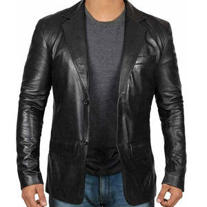 Chaqueta de Cuero Genuino de Cordero para Hombre, Estilo Blazer, Suave, con Dos Botones Delanteros, Color Negro, Estilo Primavera, Chaqueta de Moda Masculina - Product Image 4