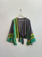 Blusa de seda al por mayor para mujer, top retro de playa con lazo frontal, top cruzado de seda