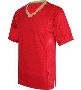 Venta al por mayor: Camiseta de fútbol roja con cuello en V para hombre 2026, manga corta, de malla transpirable, ropa deportiva para todas las estaciones, color liso. - Product Image 1
