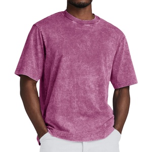 T-shirt à col décontracté de qualité supérieure en vente en gros Style de rue délavé vintage T-shirts à coupe ample en jersey teint uni - Product Image 6
