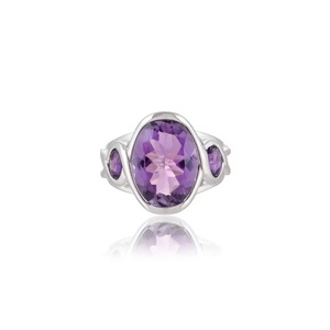Bague en argent sterling 925 avec trois pierres d'améthyste, artisanale, élégante, bijoux en pierres précieuses certifiés GIA, pour femmes, Heaven Crafts - Product Image 1