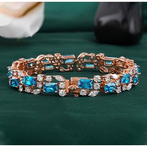สร้อยข้อมือเทนนิสโรสโกลด์ 14K ประดับเพชร CZ ทรงกลมมาร์คีส์สีน้ำเงิน 4.49 กะรัต ผลิตในห้องปฏิบัติการ  เครื่องประดับเพชรแฟชั่น - Product Image 2
