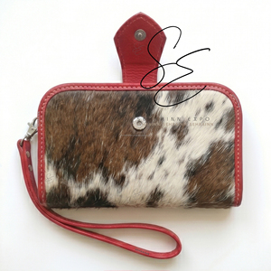 Western Tooled Leather Clutch Red Wallet Handmade Cowhide Cowgirl Purse Floral Engraved Evening Hair On Hide <b>Wristlet</b> Bag - Product Image 4