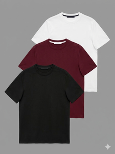 เสื้อยืดคอกลมผู้ชายสีแดงเบอร์กันดี ผ้าฝ้าย 100% แขนสั้น สไตล์ลำลอง วินเทจ เนื้อผ้านุ่ม ระบายอากาศดี แฟชั่นฤดูร้อน ทรงปกติ - Product Image 1