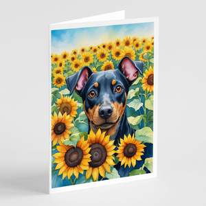 Whimsical Manchester Terrier in Sunflowers A7 Size <b>5x7</b> Blank Note Cards Pack of 8 with <b>Envelopes</b> for Greetings - Product Image 1