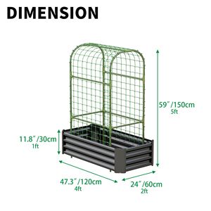 Fioriera rialzata 2 in 1 con traliccio ad arco da 150 cm e rete per piante rampicanti, in metallo zincato, per ortaggi e fiori - Product Image 4