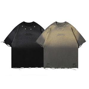 T-shirt Homme Oversize Personnalisé 100% Coton Col Rond Streetwear Délavé à l'Acide avec Ourlet Brut - Product Image 1