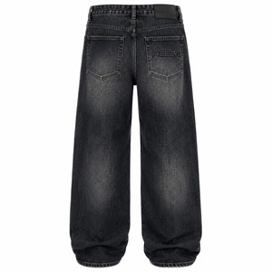 Jean en denim délavé coupe droite pour homme Relevo, taille haute, coupe classique, en coton noir, idéal pour l'automne - Product Image 2