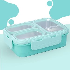 Lonchera de acero inoxidable de 3 compartimentos, contenedor de alimentos rectangular portátil, lonchera de acero inoxidable, caja de almacenamiento, lonchera para oficina - Product Image 6