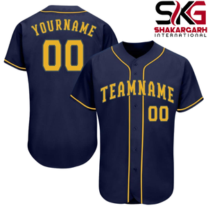 Camiseta de Béisbol Personalizada Azul Marino con Nombre del Equipo y Número, Manga Corta, Cierre de Botones, Uniforme Deportivo - Product Image 1