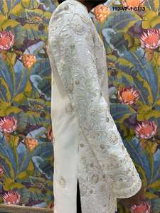 Sherwani pour homme, col mandarin, motif Cyber Lattice, infroissable, pour mariage et occasions festives, collection Premium Divine Touch, tenue blanche perlée - Product Image 6