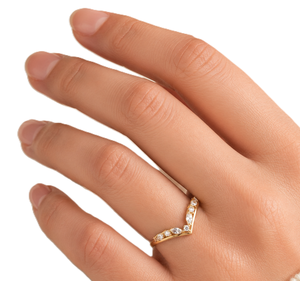 IGI Certified 10K 14K Solid Gold Marquise & Round Lab Created Diamond Chevron Ring V Shape Curved <b>Wedding</b> Band Minimalist Ring - Product Image 6