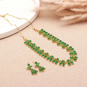 <b>Statement</b> Emerald Jewelry Set | Luxury Gold Plated Oval <b>Necklace</b> for Women Bridal Jewelry Party Wear <b>Necklace</b> - Product Image 1