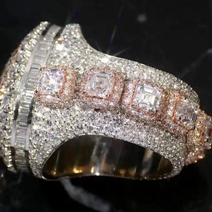 Anillo de hombre de plata de ley 925 con pavé de moissanita, chapado en rodio, diseño geométrico ancho, estilo eternidad, para boda, hip hop o aniversario - Product Image 5