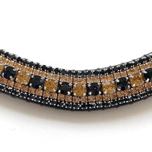 Bracelet de luxe en cuir à double chaîne de cristaux dorés et noirs, 5 lignes, boucle cousue de 18mm, en cuir grain noir, de haute qualité - Product Image 3