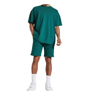 Conjunto de Camiseta y Pantalones Cortos de Punto para Hombre, Personalizable, Holgado, Transpirable, con Patrón Sólido, Estilo Casual de Verano, Deportivo, de Algodón - Product Image 1