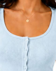 Custom Ice Blue Women Ribbed Knit Crop <b>Top</b> Short Sleeve Button Front Slim Fit Square Neck Casual Summer Cotton T Shirt Blouse - Product Image 5