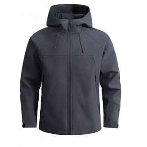 Veste softshell coupe-vent à capuche pour homme, coupe classique, fermeture éclair, couleur unie, polyester, vêtements décontractés d'automne pour l'extérieur - Product Image 5