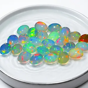 Opale naturelle éthiopienne Welo de luxe AAA, cabochon ovale 6x8mm, pierre précieuse en vrac avec feu multicolore pour la fabrication de bijoux - Product Image 6