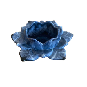 Support de bougie en résine marbrée bleue en forme de lotus, élégant support pour bougie chauffe-plat en forme de fleur pour décoration moderne de la maison, centre de table de mariage en promotion - Product Image 1