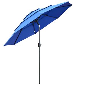 Ombrellone da Patio a 3 Livelli con Raggio di 2,7 m, Manovella e Pulsante di Inclinazione, Blu Scuro, per Terrazza e Giardino - Product Image 1