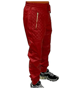 Conjunto Deportivo de Cuero Genuino Rojo para Hombre, Manga Larga, Cuello Alto, Pantalones con Cierre de Cremallera, Corte Holgado, Ropa de Invierno - Product Image 5