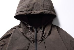 Men's Hooded Windproof <b>Jacket</b> Casual Solid Color Polyester Zipper Closure Loose Fit Autumn Outerwear with Pockets - Product Image 4