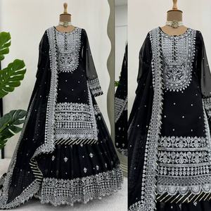 Lehenga Choli indien pakistanais, dernière collection, en pur Georgette, avec broderie et sequins, design fantaisie, traditionnel, pour mariages et festivals - Product Image 4