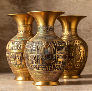 Vintage brass pedestal vase showcasing intricate engraved <b>floral</b> motifs and a classic tapered silhouette, at wholesale prices. - Product Image 5