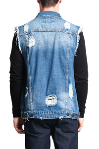 Gilet en jean déchiré pour femme, style vintage, sans manches, en coton bleu, mode printemps - Product Image 3