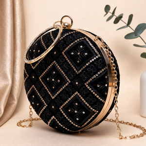 Black & Golden Embroidered Clutch Bag Luxury Wedding Evening <b>Handbag</b> for Women Occasions - Product Image 2