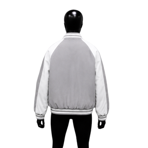 Blouson universitaire en laine gris clair pour homme, style épuré et tendance, avec fermeture éclair décontractée sur le devant, couleur unie, extérieur en polaire polyester, automne - Product Image 2