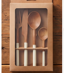 Ensemble de couverts en bois avec manches émaillées, design minimaliste pour la cuisine domestique, finition mate, passe au lave-vaisselle. - Product Image 6