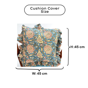 Housse de coussin carrée à volants imprimée à la main de Jaipur, 100 % coton, style bohème, écologique, durable, avec fermeture éclair - Product Image 6