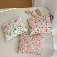 Sac de rangement portable en toile grande capacité pour rouges à lèvres, style Ins, écologique, durable, motif floral frais et doux, pour femmes, en coton, pour soins de la peau