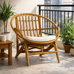 Modern Bamboo Rattan Rocking <b>Stackable</b> <b>Garden</b> <b>Chair</b> Cushion Rustic Outdoor Furniture Tapered Leg Embossed Comfortable Patio - Product Image 2